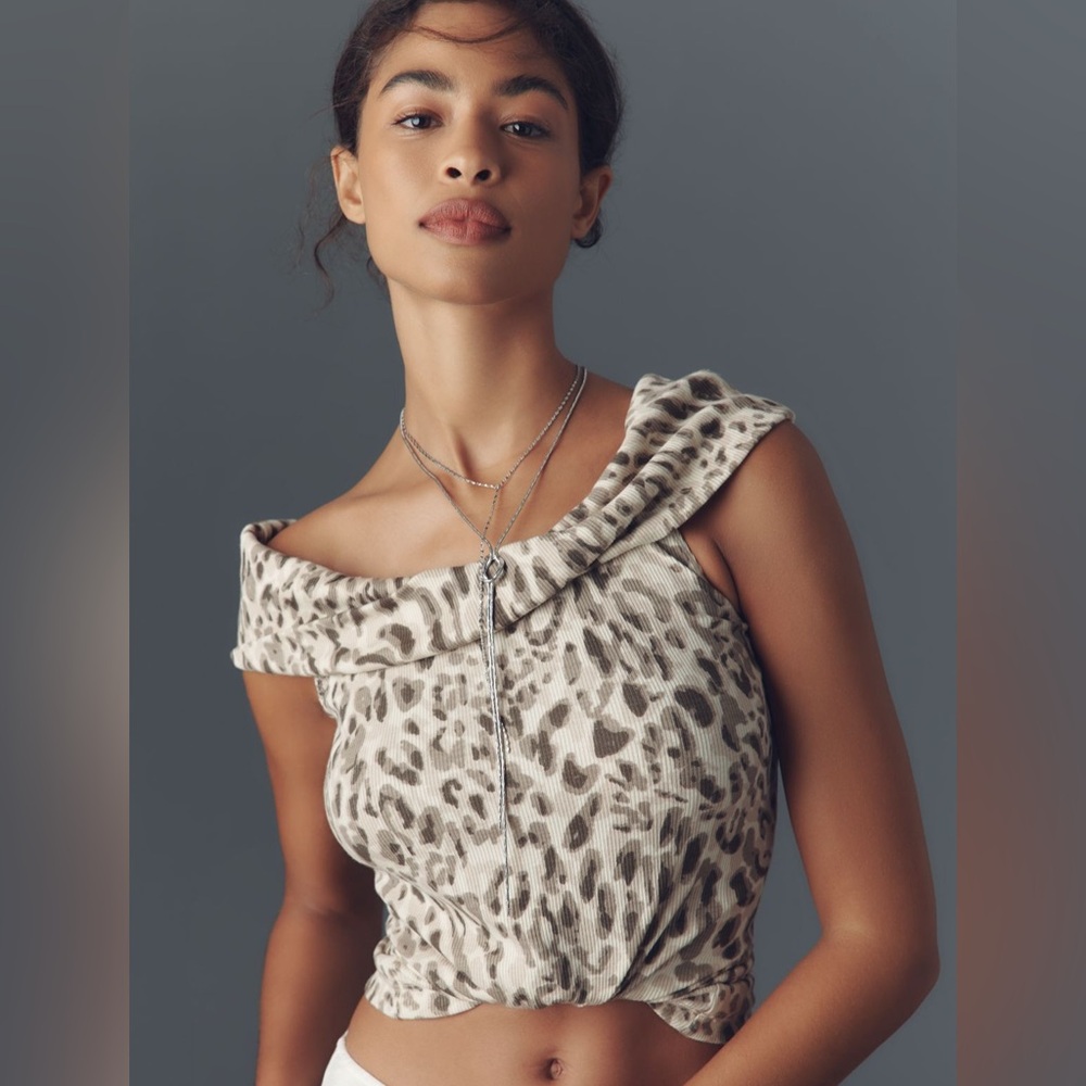 Pilcro animal print off the shoulder rib top